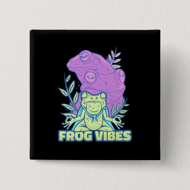 Yoga Frog Vibes 2 Inch Square Button (Front)