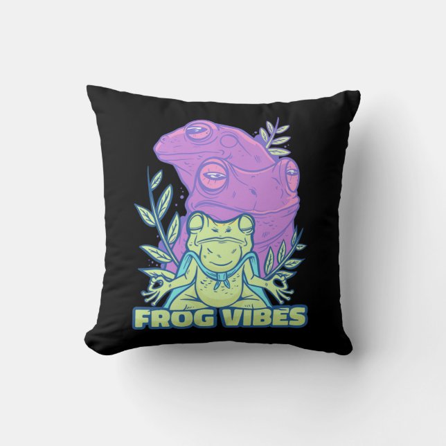 Yoga Frog Vibes Throw Pillow (Front)