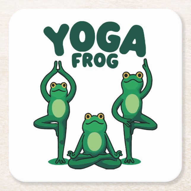 Yoga Frogs Square Paper Coaster (Front)