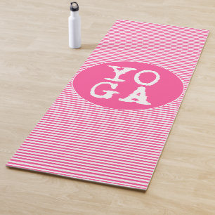 YOGA   Fun Typography - Hot Pink Striped Mat