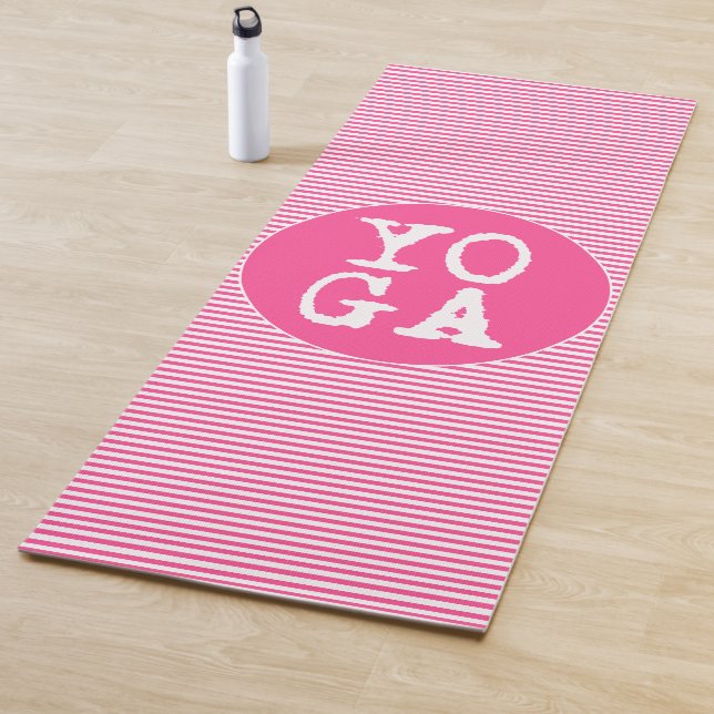 YOGA | Fun Typography - Hot Pink Striped Mat (In Situ)
