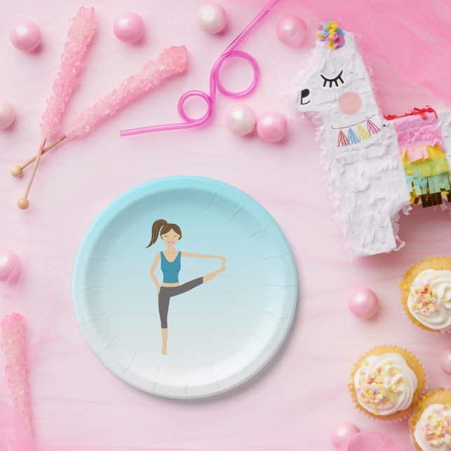 Yoga Girl In Extended Hand To Toe Pose Paper Plate (Party)
