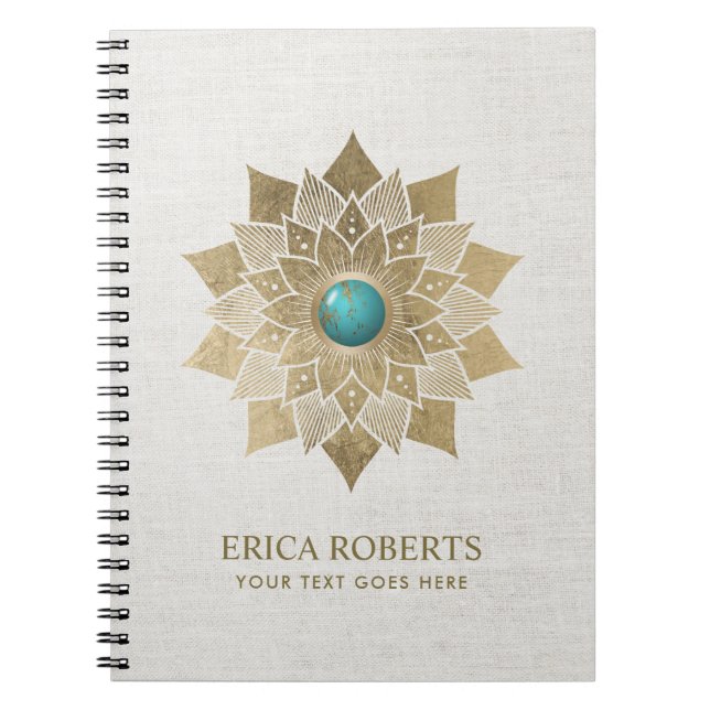 Yoga Gold Lotus Flower Mandala Elegant Linen Notebook (Front)