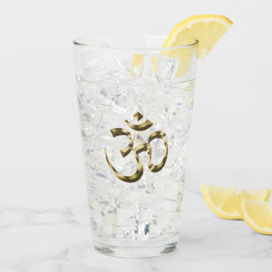 Yoga gold metallic Om Hindu Buddhist Symbol Glass