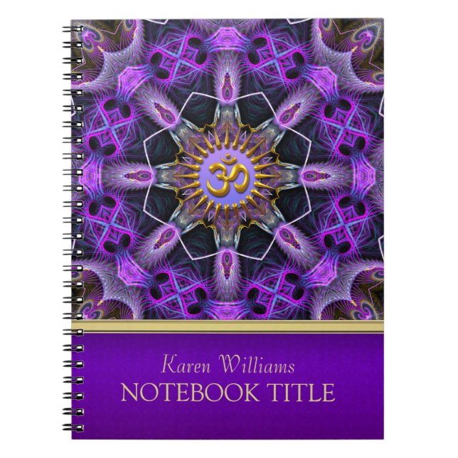 Yoga Golden Om Purple Fractal Mandala Carnet (Devant)