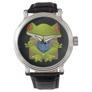 Yoga Grenouille Montre Vintage Cuir Strap Noir