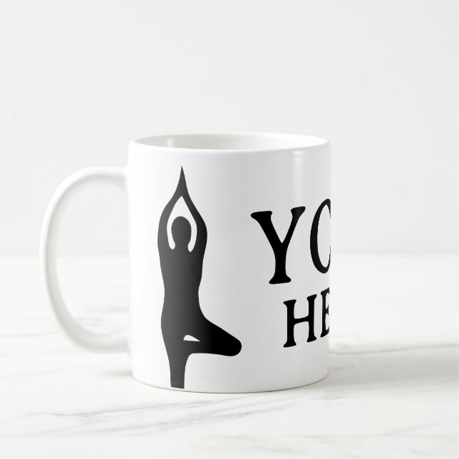 Yoga guérit tasse de café avec silhouette de pose  (Gauche)