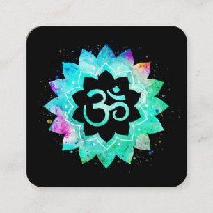 *~* Yoga Healer Lotus Flower Mandala Om Aum Symbol Square Business Card