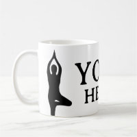 Yoga Heals coffee mug with tree pose silhouette