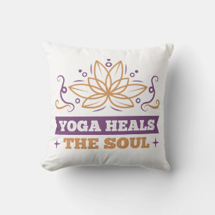 Yoga Heals The Soul Quote Lotus Flower Zen Throw Pillow