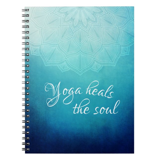 Yoga Heals the Soul Text with Blue Mandala Notebook (Front)