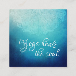 Yoga Heals the Soul Text with Blue Mandala Square Business Card