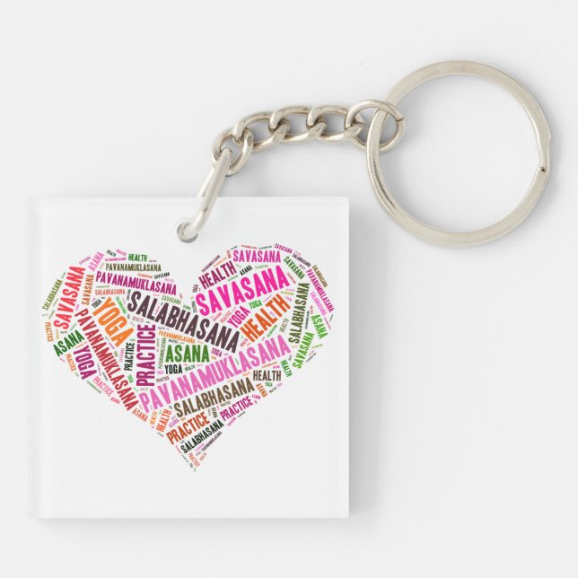 Yoga heart shape words design keychain (Back)