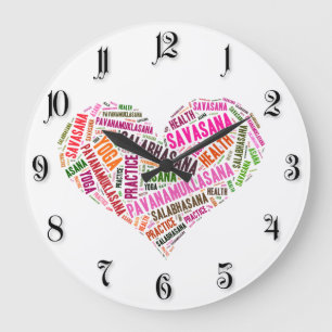 Yoga heart shape words design large clock