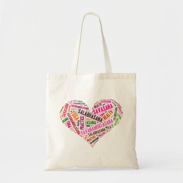 Yoga heart shape words design tote bag (Front)