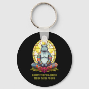 Yoga Hippo In Meditation Pose, Peaceful Zen In Eve Keychain