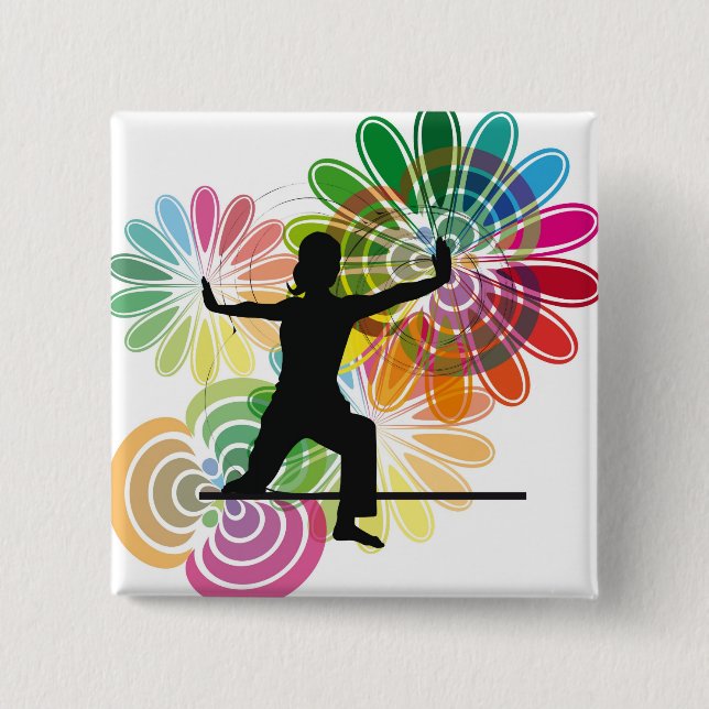 Yoga illustration 2 inch square button (Front)