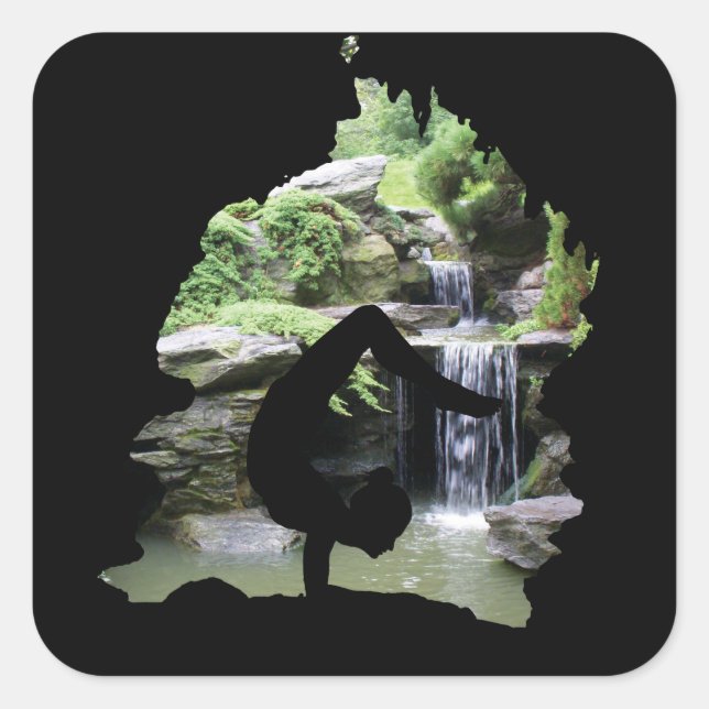 Yoga in japanese garden (cave) - ballet, dance square sticker (Front)