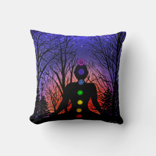 Yoga in the Park   Chakras and Trees Meditation Throw Pillow