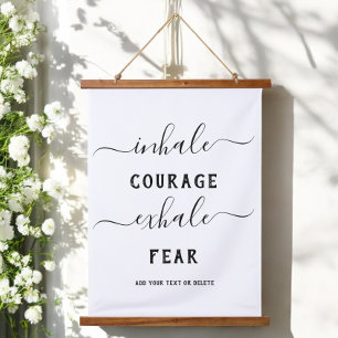 Yoga Inhale Exhale Black White Courage Quote  Hanging Tapestry