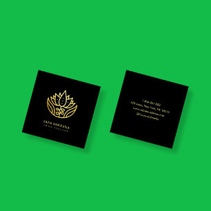 Yoga Instructor Black & Gold Lotus Flower Square Business Card