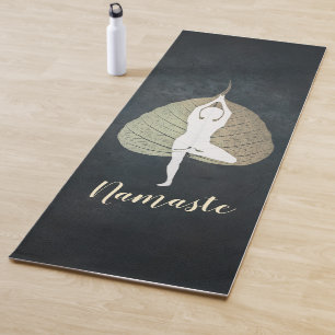 Yoga Instructor Black & Gold  Tree Pose Bodhi Leaf Mat