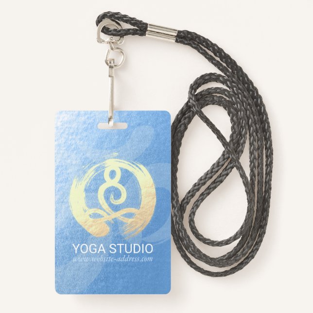 Yoga Instructor Blue & Gold Meditation Pose ZEN OM Badge (Front with Lanyard)