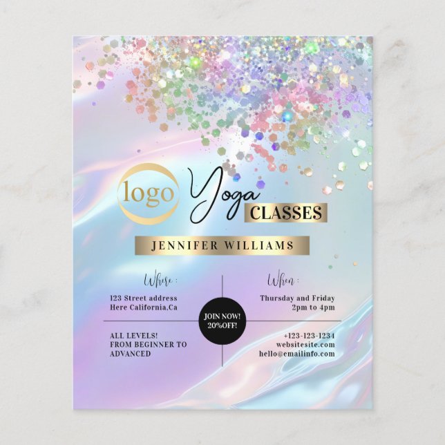 Yoga Instructor Classes Logo Holographic Opal Flyer (Front)