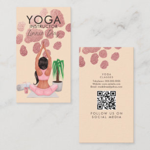 Yoga Instructor Classes Rose Pink Faux Foil B Business Card