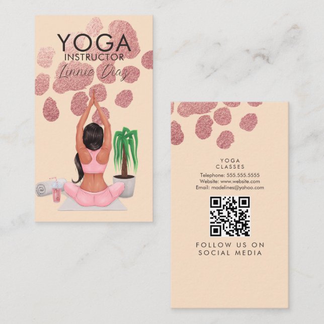 Yoga Instructor Classes Rose Pink Faux Foil B Business Card (Front/Back)