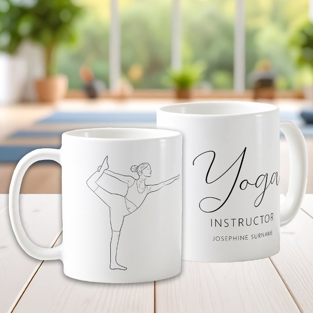 Yoga Instructor Dancer Pose Black Simple Line Art Coffee Mug (Creator Uploaded)