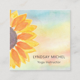 Yoga Instructor Floral Watercolor Square Business Card