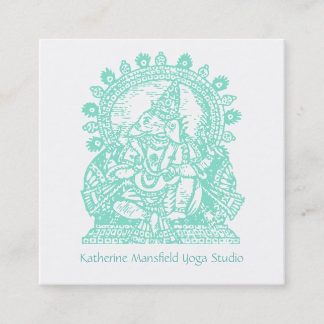 Yoga Instructor Ganesh Sitting Figure Square Business Card (Front)