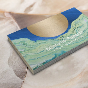 Yoga Instructor Gold Circle Turquoise & Blue Business Card