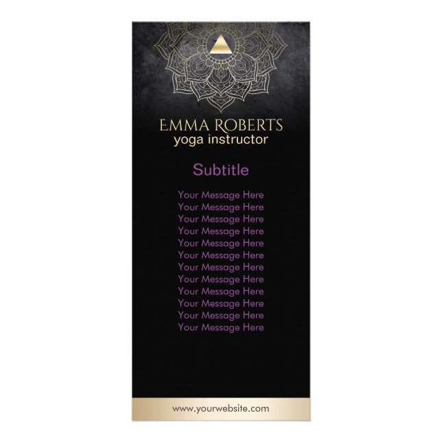 Yoga Instructor Gold Mandala Lotus Elegant Black Rack Card (Front)