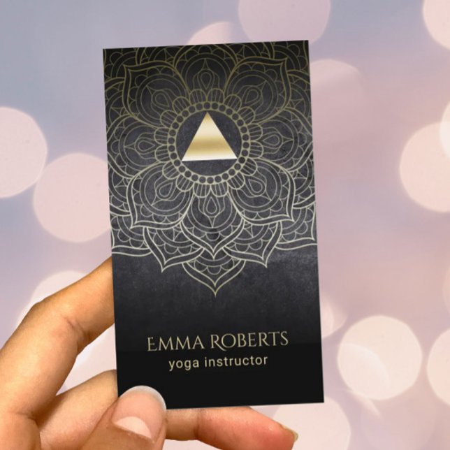 Yoga Instructor Gold Triangle Lotus Mandala Business Card (Creator Uploaded)