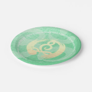 Yoga Instructor Green Gold Meditation Pose ZEN OM Paper Plate