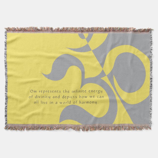Yoga Instructor Illuminating Yellow Grey OM Quotes Throw Blanket (Front)