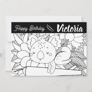 Yoga Instructor Koala Birthday Floral Colouring Holiday Card