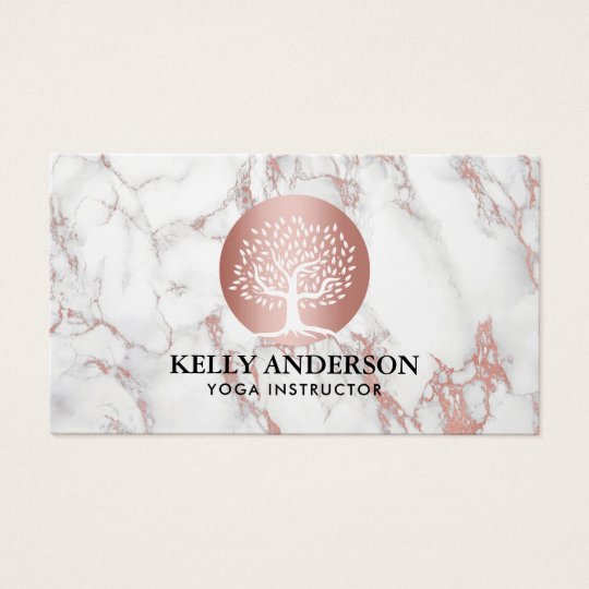 Yoga Instructor Life Coach Rose Gold Tree Marble Business Card