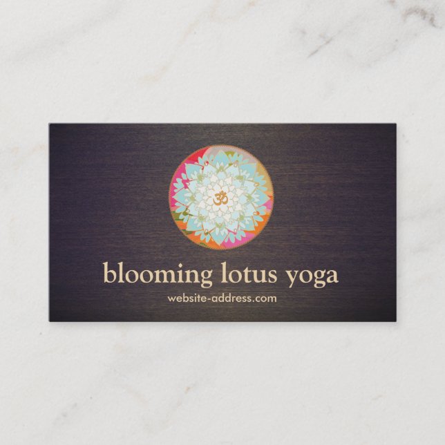 Yoga Instructor Lotus and Om Symbol Business Card (Front)