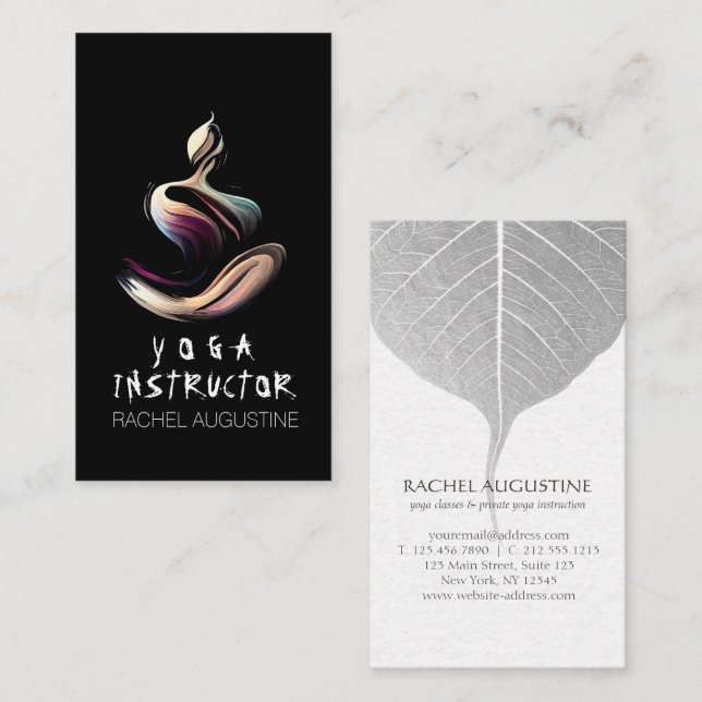 Yoga Instructor Lotus Meditation Pose Brushstrokes Business Card (Front/Back)