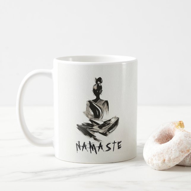 Yoga Instructor Lotus Meditation Pose Brushstrokes Coffee Mug (With Donut)
