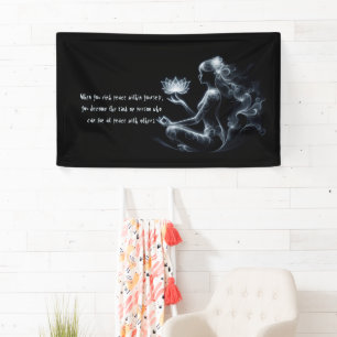 Yoga Instructor Lotus Meditation Pose Glowing Mist Banner