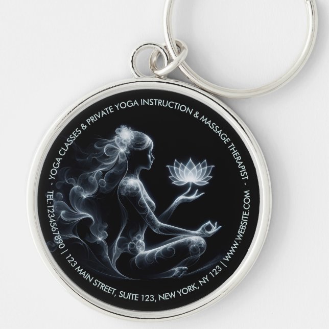 Yoga Instructor Lotus Meditation Pose Glowing Mist Keychain (Front)