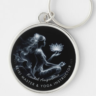 Yoga Instructor Lotus Meditation Pose Glowing Mist Keychain