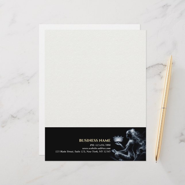 Yoga Instructor Lotus Meditation Pose Glowing Mist Letterhead (Front/Back In Situ)