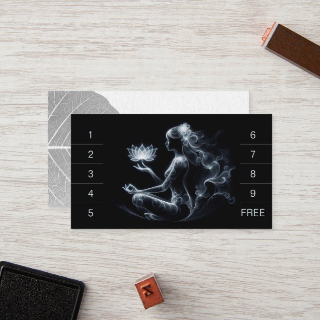 Yoga Instructor Lotus Meditation Pose Glowing Mist Loyalty Card (Front/Back In Situ)