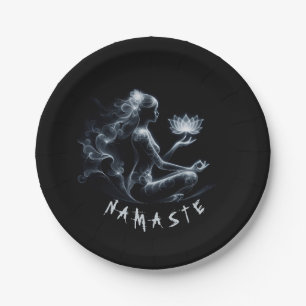 Yoga Instructor Lotus Meditation Pose Glowing Mist Paper Plate
