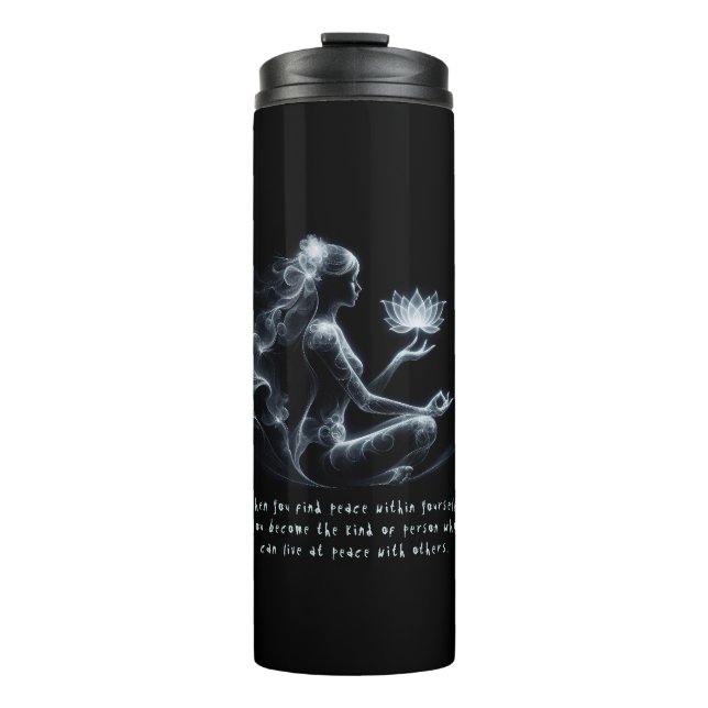 Yoga Instructor Lotus Meditation Pose Glowing Mist Thermal Tumbler (Front)